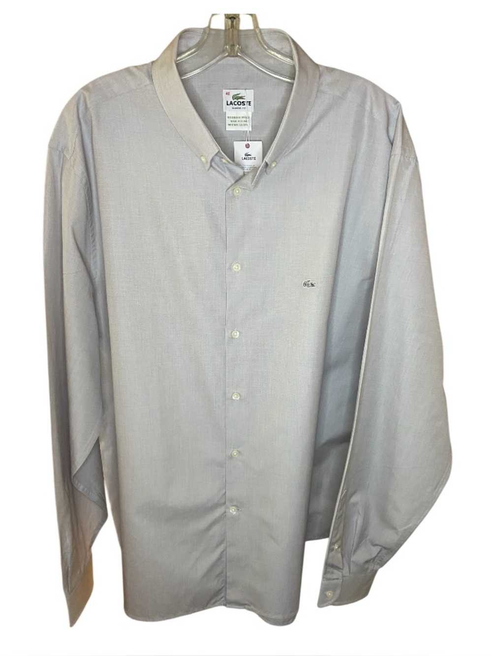 Lacoste Men's Long-Sleeve Classic Fit Button-Down Shirt 3XL NWT light grey